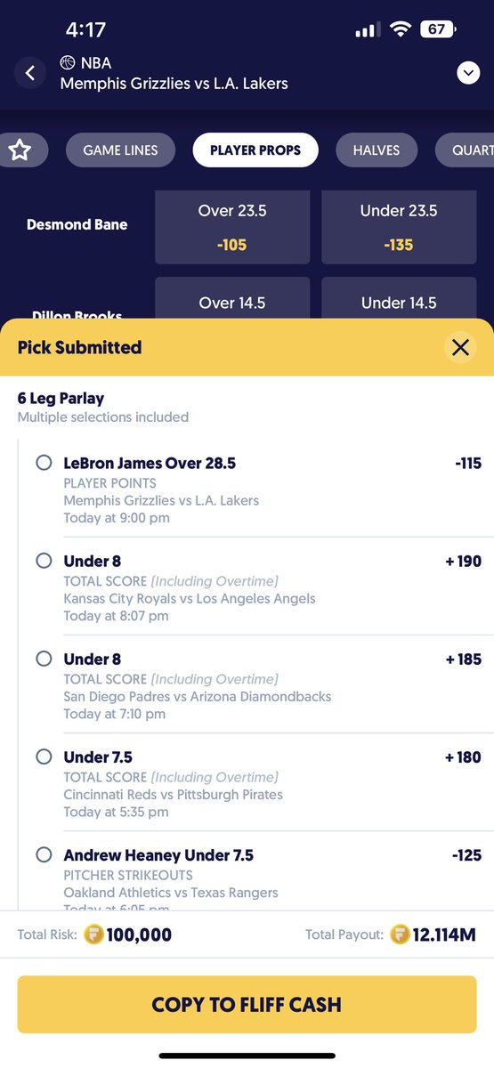 cole__official's tweet photo. @AlexMonahan100 @OddsJam all my fliff cash is currently in use 😂 this will do https://t.co/8NWa9Twqak