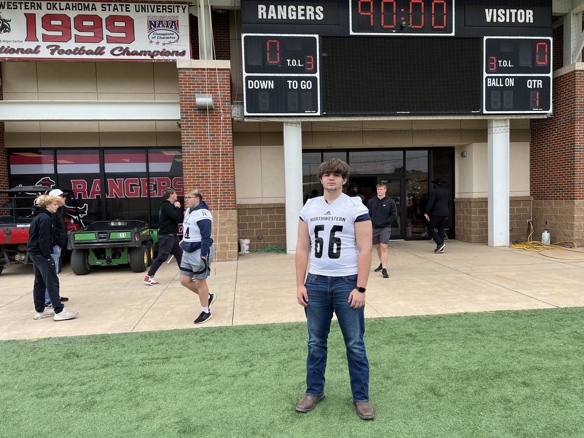 After a great Junior Day and talk with <a href="/Coach_J_Medrano/">Jason Medrano</a> I’m honored to receive an offer to Northwestern Oklahoma to further my academic and football career. <a href="/RonnieJJones/">Coach Ronnie Jones</a> <a href="/OL_CoachLeonard/">Coach Leonard</a> <a href="/coach_renfro/">Coach Renfro</a>