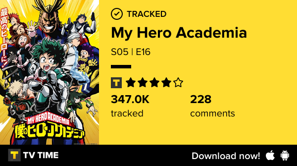 MaxanceMaerten's tweet photo. Je viens de regarder S05 | E16 of My Hero Academia! #myheroacademia  https://t.co/4BSNUNskkG #tvtime https://t.co/bAEi1dweBW