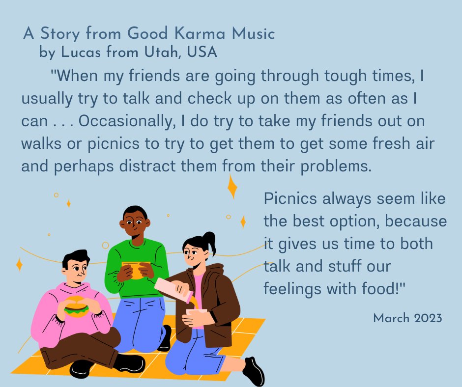 dharmaradiodrba's tweet photo. This week’s story is from Lucas, who checks in often with his friends, goes on walks and has picnics with them to help them. Share a story of your kind act with us and get to choose an album to download for free at https://t.co/GNL2ENFUxE https://t.co/pSWu9ZMg7f