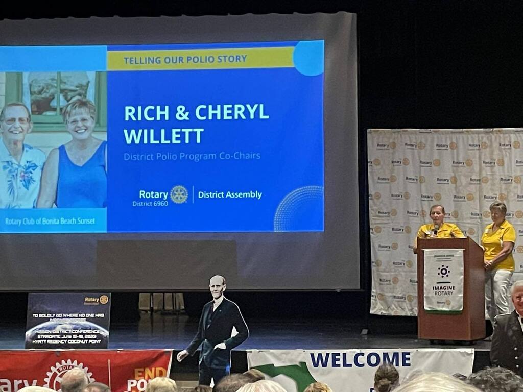 Rich and Cheryl Willett, immediate past club president, presenting at the District Assembly as our District Polio Co-Chairs spreading the great work that Rotary is doing to eradicate this disease from the face of the earth!!!