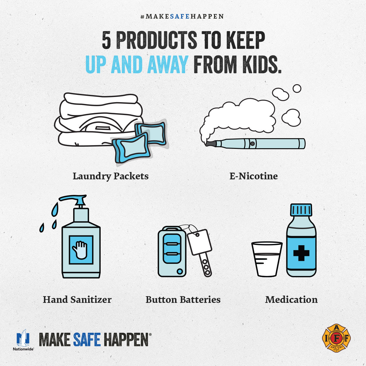 What do these products have in common? They’re poisonous, and they can look delicious to kids. Store them up and away. #IAFFSafetyTips #MakeSafeHappen