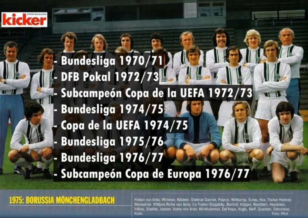 "Subcampeon de Champions". El Mönchengladbach dominó la década del 70 en Alemania por encima del Bayern de Beckenbauer y tenía como capitán al campeón del mundo Vogts y al balón de oro Simonsen. Boca le ganó en Alemania 0-3.