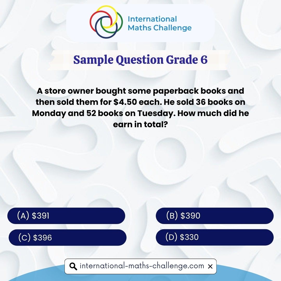 imochallenge's tweet image. A store owner bought some paperback books and then sold them for $4.50 each. He sold 36 books on Monday and 52 books on Tuesday. How much did he earn in total?
(A) $391
(B) $390
(C) $396
(D) $330

Comment your answer 👇
.
.
.
#question #quiz #samplequestion
