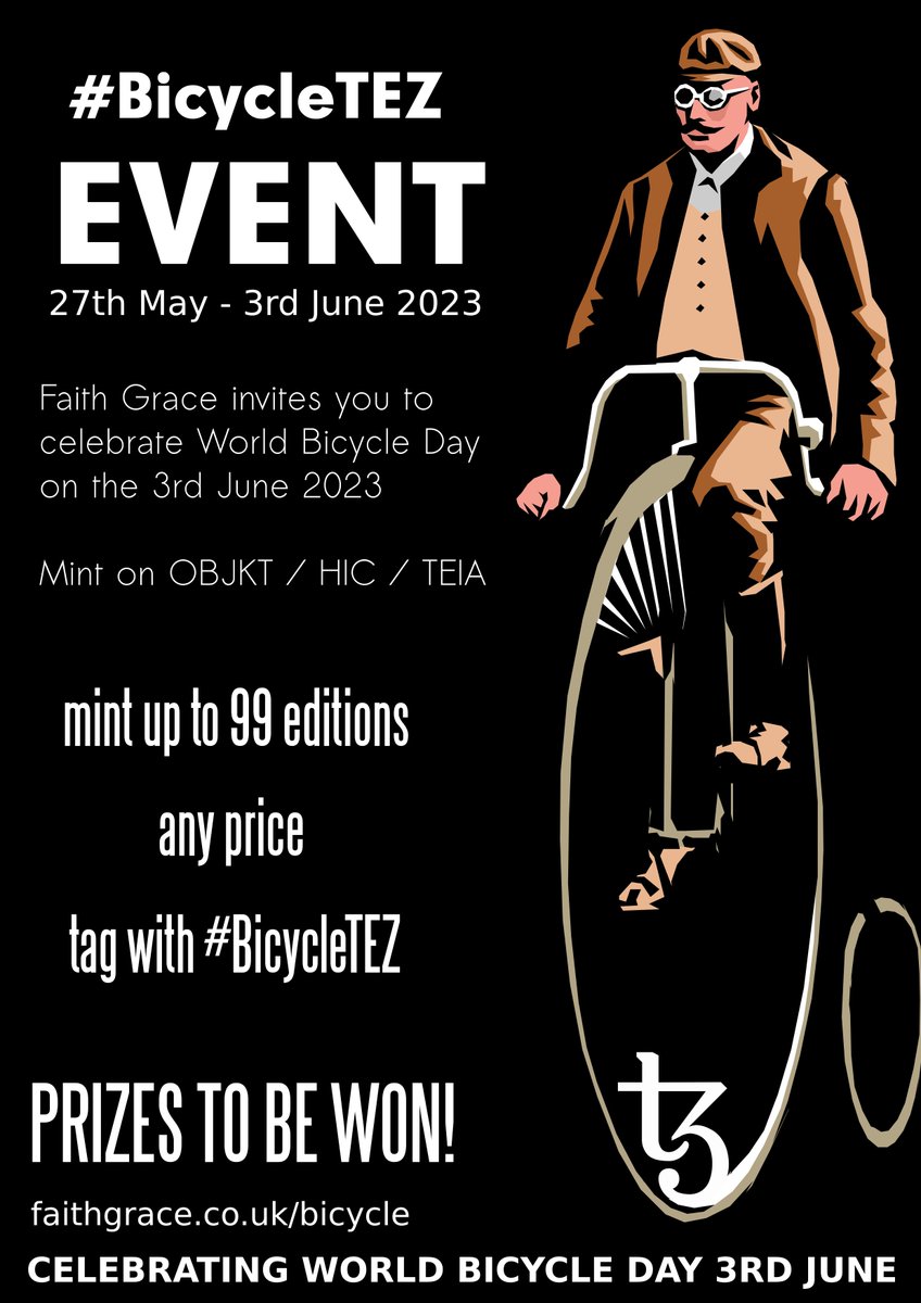 You are cordially invited to celebrate the Bicycle from the 27th of May to the 3rd of June. R.S.P.V 🧵#tezoscommunity #BicycleTEZ | More details faithgrace.co.uk/bicycle 📷 #event #tezos