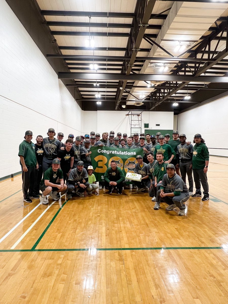 OswegoAthletics's tweet photo. With today’s second game win, Coach Scott Landers has earned his 300th NCAA victory. Landers posts a 300-150-1 record. Congratulations Coach! https://t.co/kz752xcgxZ