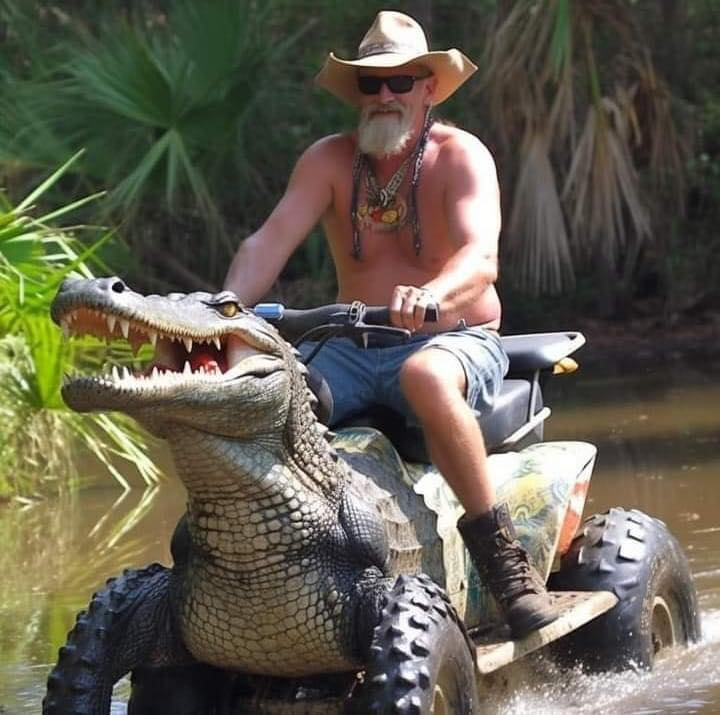 Florida Man riding the Florida Mobile into combat.