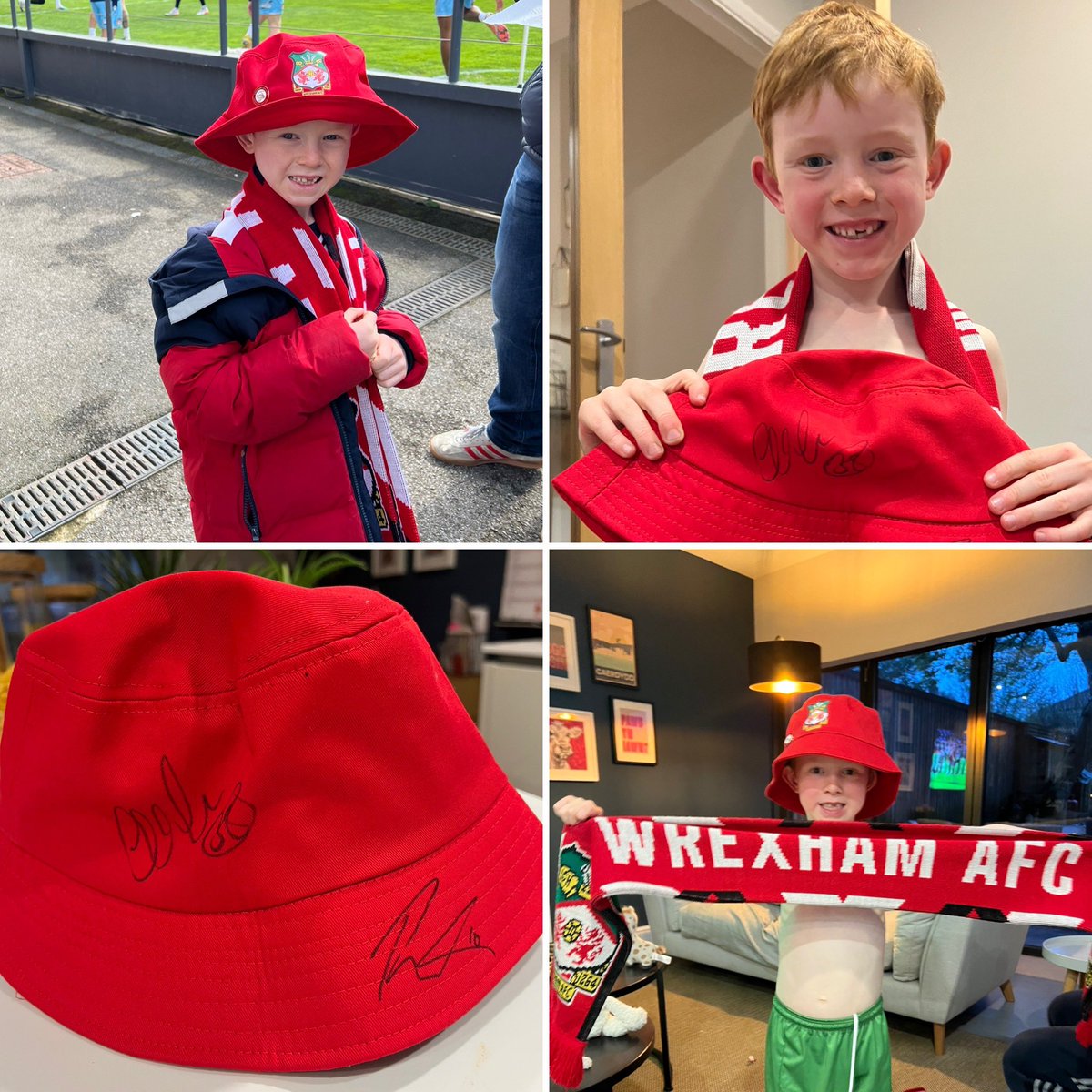 anwencharles's tweet photo. @poshkev1963 @Wrexham_AFC The hat he wore to Barnet awayโฆhe only asked @ElliotLee9 and @PMullin7 to sign it that dayโฆI think he had a hunch theyโd be the only @Wrexham_AFC players to score today! #upthetown #besthatever #wrexham #southwalesreds @Cochion_DeCymru @RhodriCharles https://t.co/fmXPEjq3s2
