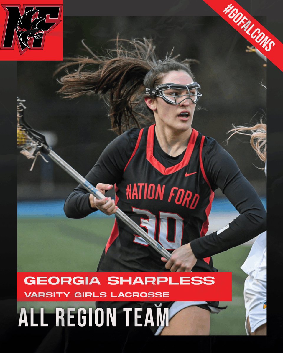 🚨 Congratulations | <a href="/NAFO_GLax/">Nation Ford Girl’s Lacrosse</a> 

Catherine Barhorst 
Region 3 AAAAA
Region Player of the Year 

Georgia Sharpless 
Region 3 AAAAA
All Region Team 

#GoFalcons