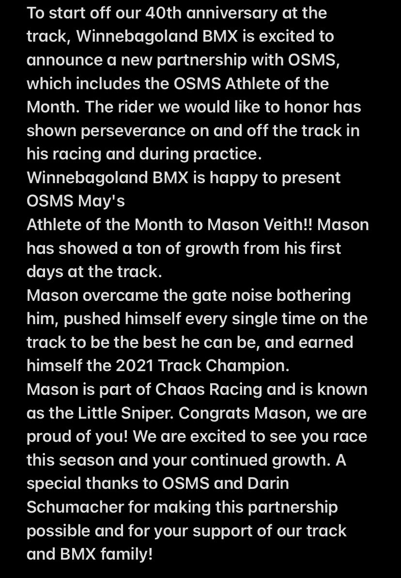 Congrats Mason, we are proud of you!! May’s Athlete of the Month presented by: <a href="/OSMSGB/">OSMS</a>