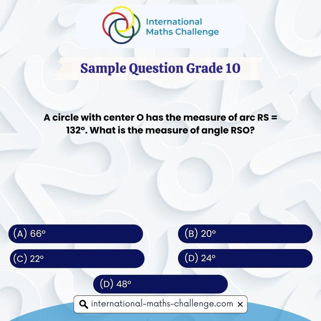 imochallenge's tweet image. A circle with center O has the measure of arc RS = 132°. What is the measure of angle RSO?
(A) 66°
(B) 20°
(C) 22°
(D) 24°
(E) 48°

Comment your answer 👇
.
.
.
#question #quiz #samplequestion
