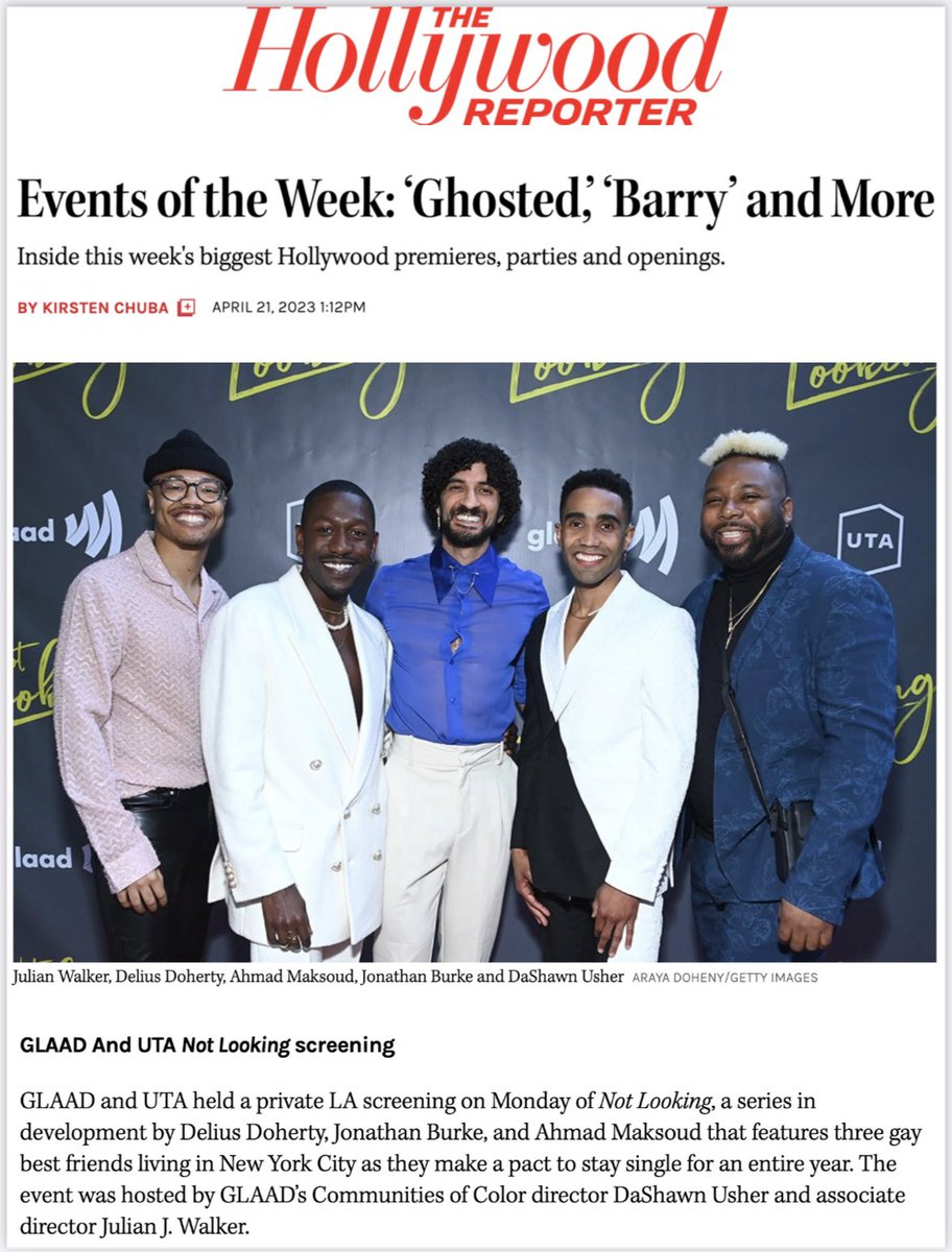 notlooking_ts's tweet photo. We were featured in The Hollywood Reporter: Events of The Week (@THR ) &amp; @BleuMagazine !

#NotLooking #HollywoodReporter #BleuMagazine #hollywood #screening #lgbtqia #series #newseries #tvseries #gayseries #shareblackstories #queerculture #entertainmentnews #losangeles #la https://t.co/ldW9Ot8EGr