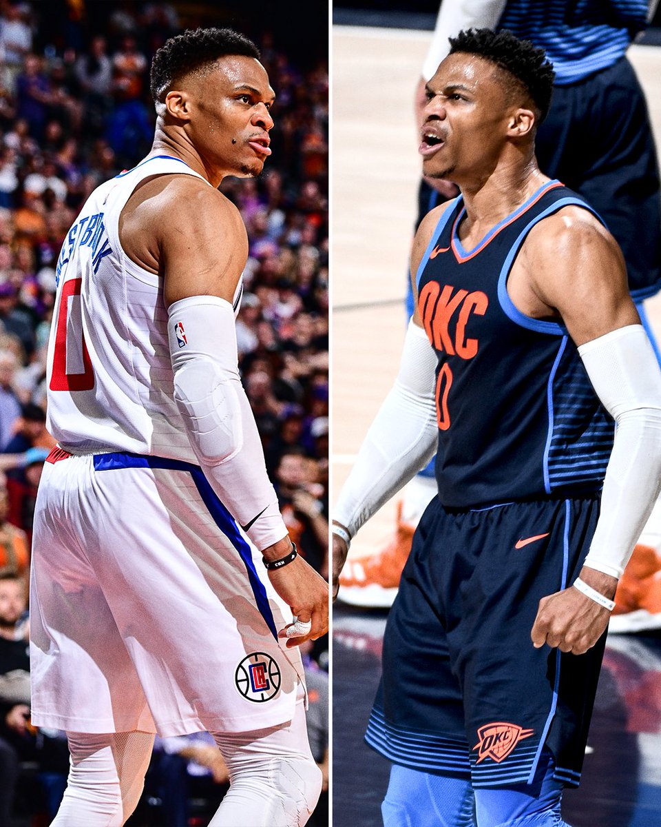 ESPNNBA's tweet photo. Russ has back-to-back 30-point playoff games for the first time since 2018 ⚡️ https://t.co/erEQVlAJE5
