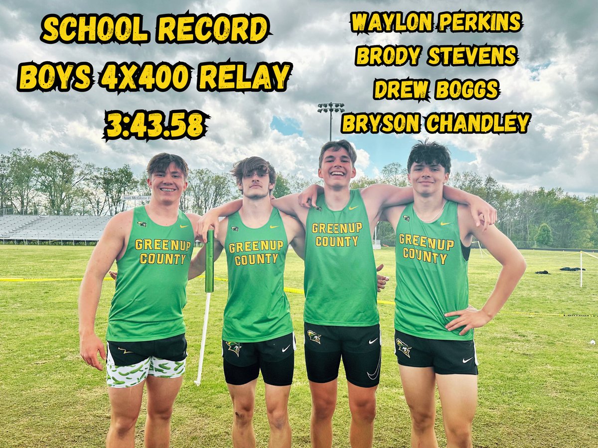Greenup_Track's tweet photo. Congrats to these guys for breaking the school record in the EKC Championship today! #FarmFast https://t.co/QdRvxadm7N