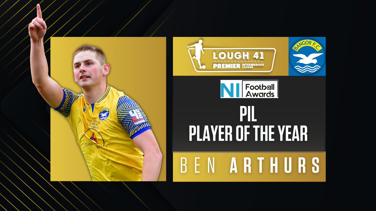 OfficialNIFL's tweet photo. 𝗡𝗜 𝗙𝗢𝗢𝗧𝗕𝗔𝗟𝗟 𝗔𝗪𝗔𝗥𝗗𝗦

🏆 PIL Player of the Year 🏆

Ben Arthurs ⚽ @bangorfc  

#Lough41PIL https://t.co/VExrqvSvaU
