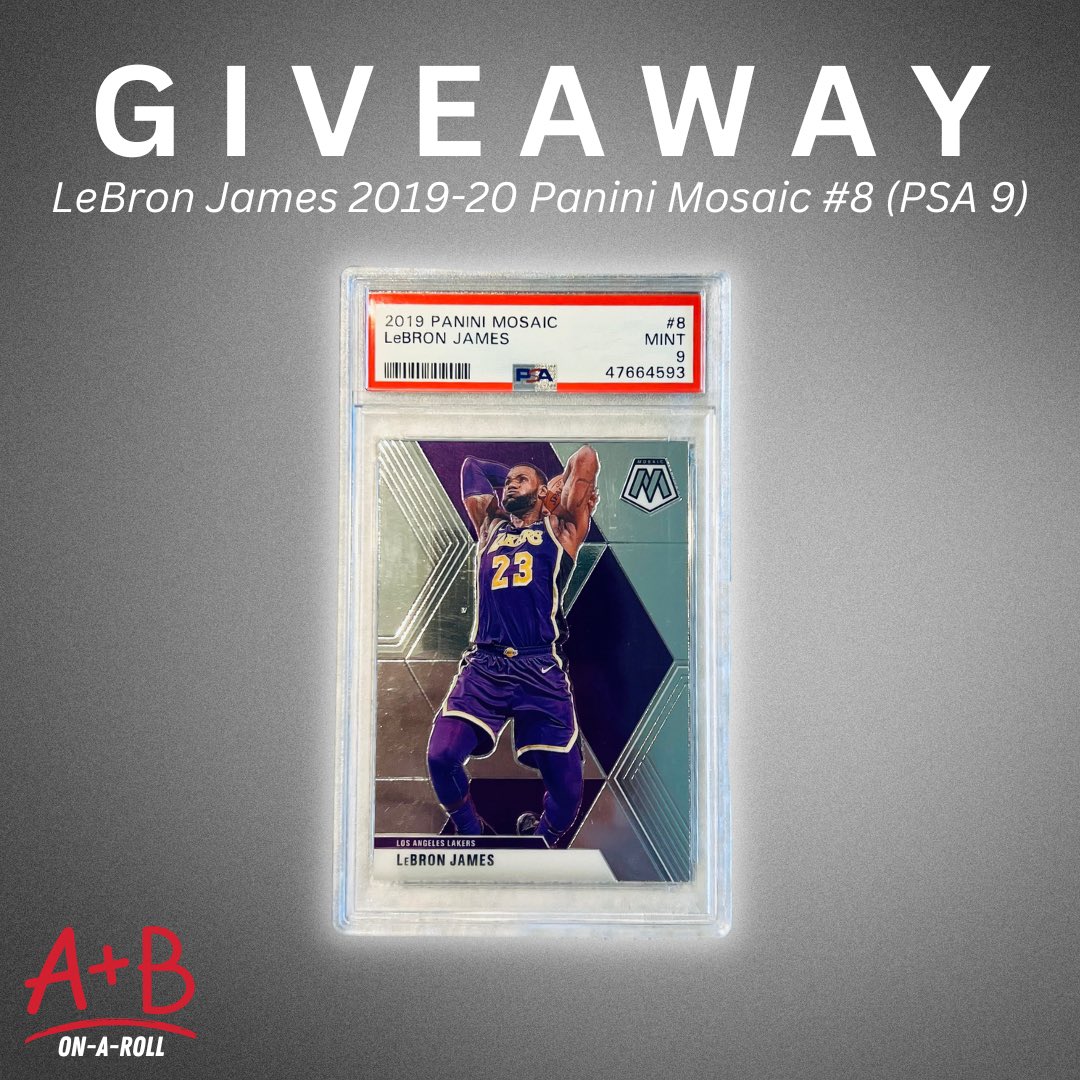 🏀 GIVEAWAY 🏀

This week we’ll be giving away this PSA Graded 9 LeBron James 2019 Panini Mosaic card! 

How to enter:

- Follow us, Retweet &amp; Like this post

Winner will be announced 4/28/23

#ABOnARoll | #GamblingTwitter