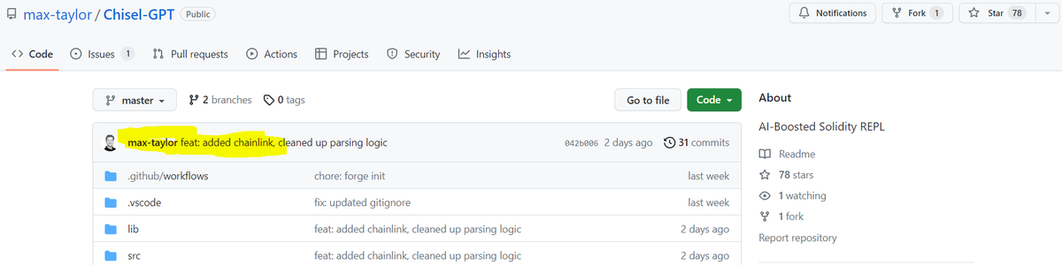 .<a href="/ethmaxi_/">ethmaxi</a> has integrated #chainlink to Chisel (Chisel is a fast, utilitarian, and verbose solidity REPL)

Source: github.com/max-taylor/Chi…
