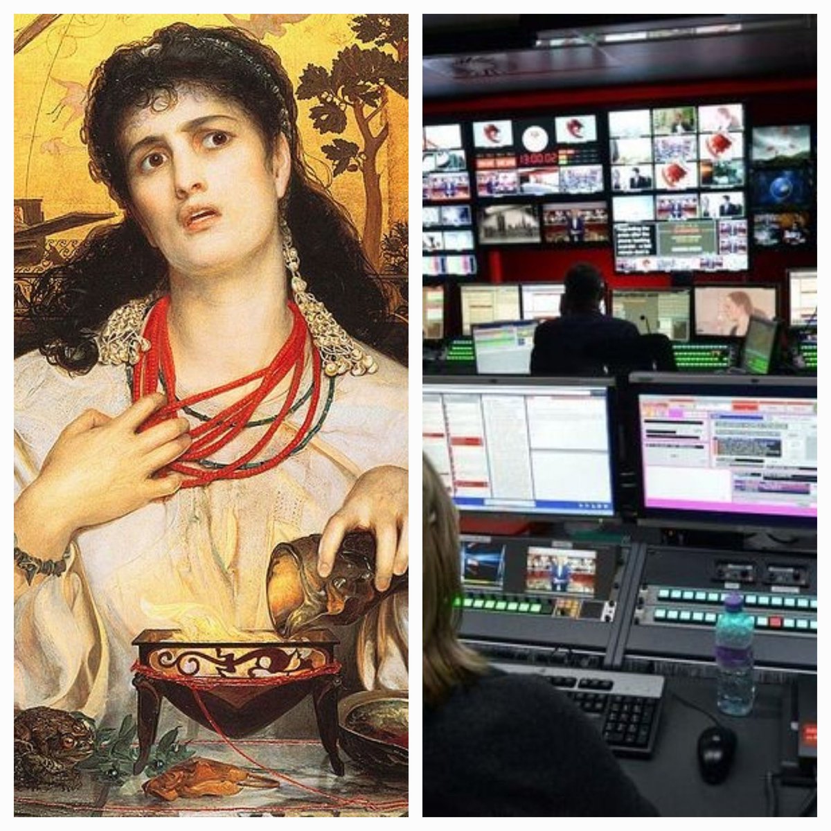 In Greek mythology MEDEA, granddaughter to sun god Helios carried potions that gave her the power to control situations, by creating ILLUSIONS. 
Interestingly, sounding 'phoenetically' the same, the MEDIA using TV broadcast ILLUSIONS.