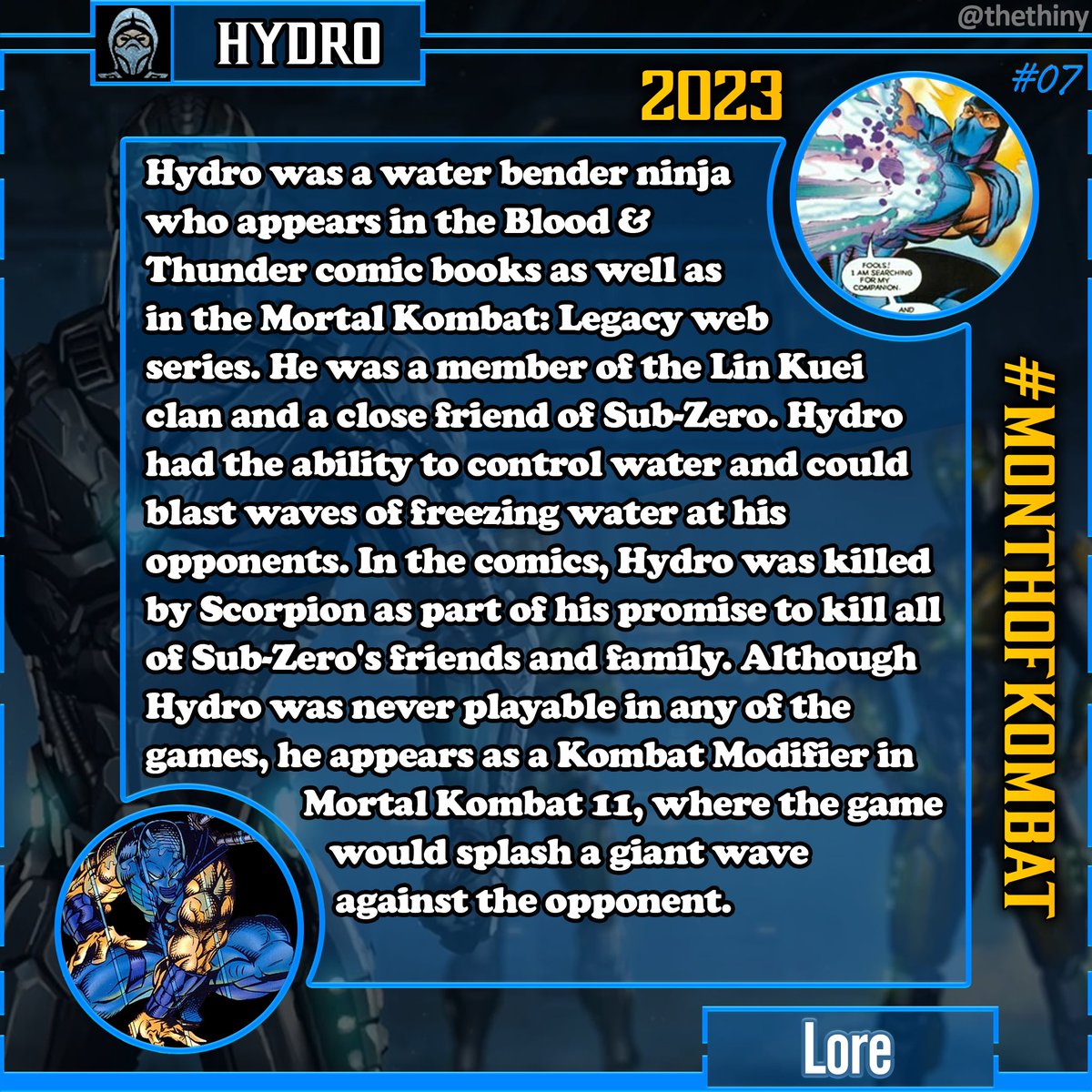 MortalKombatAK's tweet photo. via @thethiny
#MonthOfKombat Post #7:
#Hydro?
#thethiny #mortalkombat #mortalkombatlegacy #mk #mklegacy #lk1v1 #water #waterbender #linkuei #cyberinitiative #subzero #scorpion #cyrax #lk4D4 #sektor #lk9T9 #mkkollective #testyourmight #kombatnetwork #mkarcadekollection @noobde https://t.co/Y8pUhxeW3G
