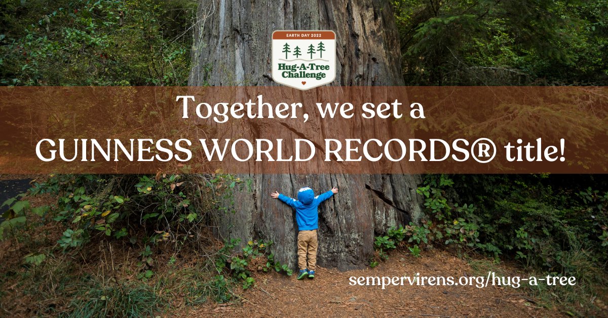 SempervirensFnd's tweet photo. 1 year ago today, we set a GUINNESS WORLD RECORDS® title with #HugATreeChallenge 🌲 Together, we showed that people both love trees & understand the uncertainty they face from the impacts of climate change. 🌎 TAKE ACTION for #EarthDay2023: https://t.co/yWMUvKeoKr #Redwoods https://t.co/c6IfEs0wfZ