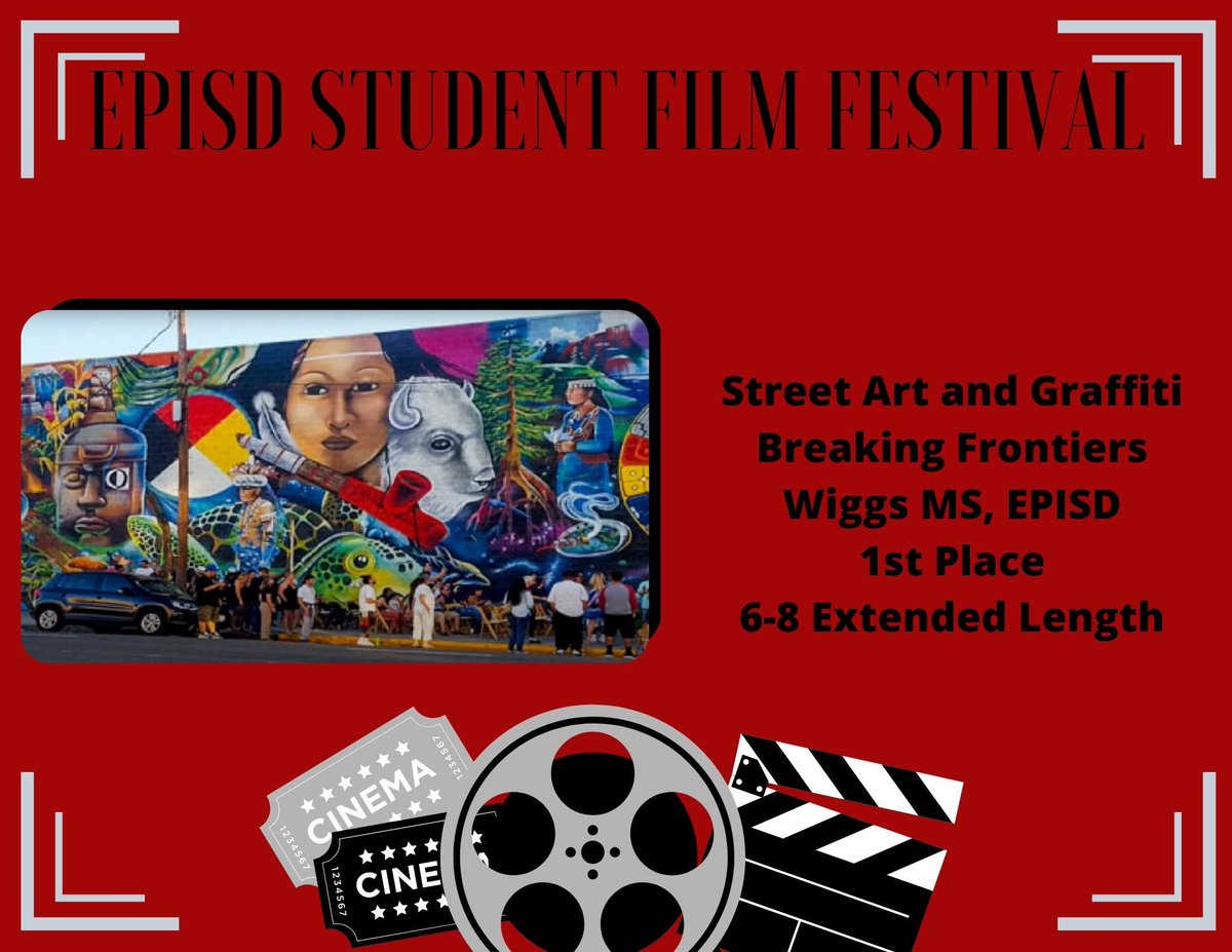 EPISD_DigiTechs's tweet photo. Our Extended Length category allows our students extra time to tell an amazing story. They were limited to 5 minutes. Congrats to winners from Wiggs Ms and Valle Verde ECHS. #episdfilmfest #itsstartswithus #iamepisd #thedistrict @vvechsyisd https://t.co/n4zCLR1AAB