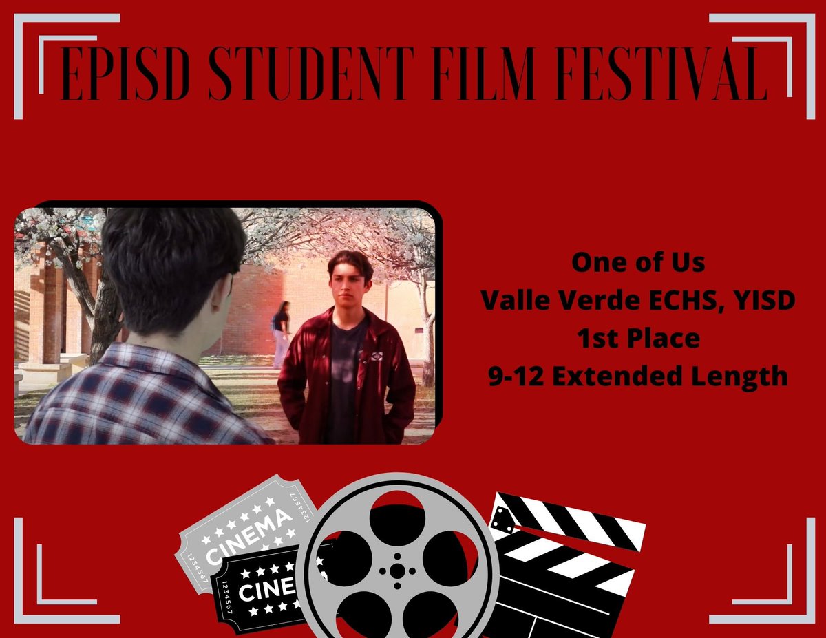 EPISD_DigiTechs's tweet photo. Our Extended Length category allows our students extra time to tell an amazing story. They were limited to 5 minutes. Congrats to winners from Wiggs Ms and Valle Verde ECHS. #episdfilmfest #itsstartswithus #iamepisd #thedistrict @vvechsyisd https://t.co/n4zCLR1AAB