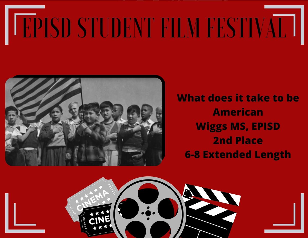 EPISD_DigiTechs's tweet photo. Our Extended Length category allows our students extra time to tell an amazing story. They were limited to 5 minutes. Congrats to winners from Wiggs Ms and Valle Verde ECHS. #episdfilmfest #itsstartswithus #iamepisd #thedistrict @vvechsyisd https://t.co/n4zCLR1AAB