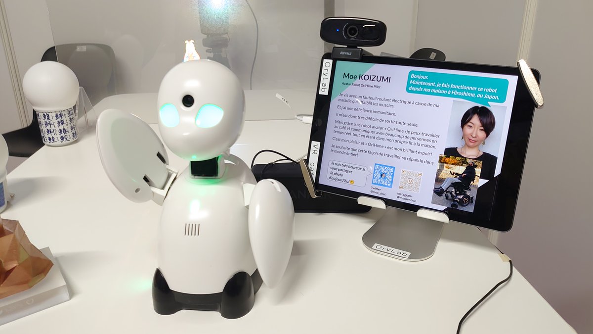 Yoichi_Yamazaki's tweet image. プラス、ことのはさん@Kotobako_koto、ちふゆさん、さとこさん @satoko_orihime  、もえさん @moe_chai_ らOriHimeパイロットの皆さん。海外出展ではOriHimeパイロットの皆さんが力を発揮してくれて、いつもお世話になってます。現地で人手が倍になるのでOriHime出展すばらしいです。#LavalVirtual2023