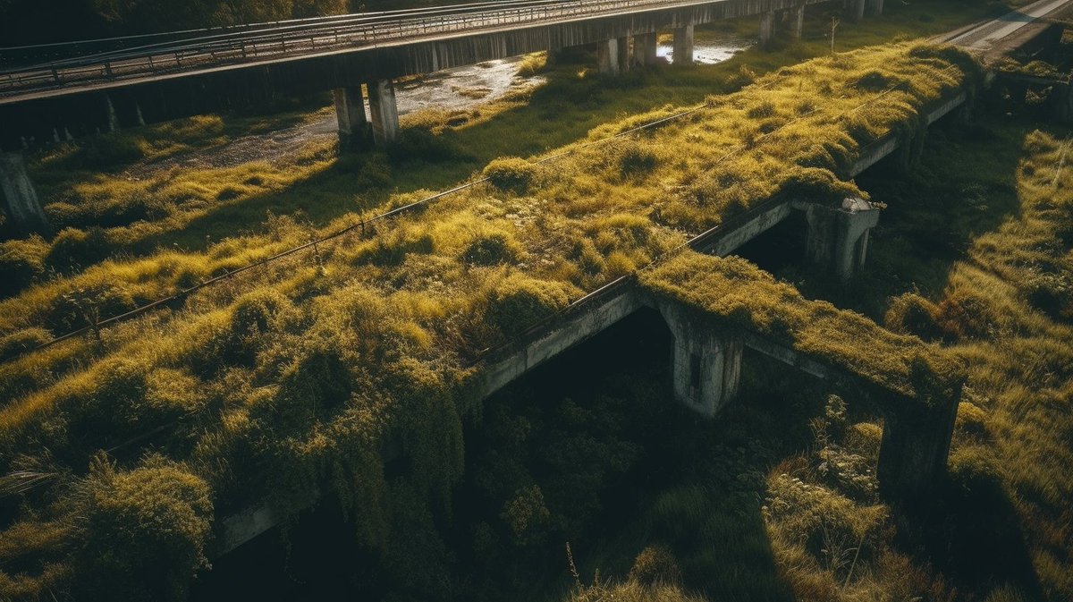 vadimerom's tweet photo. "One day, the time will come when highways and beloved cafes will vanish, and the overgrowth of grass will cover the land, as nature reclaims its roots." #midjourney #aiartcommunity https://t.co/iC9pwrso4V