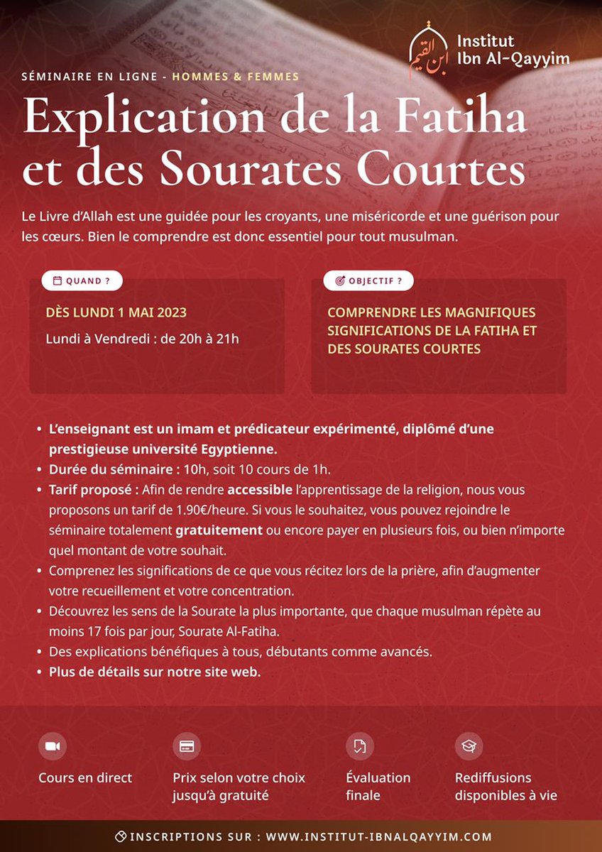 Le mois de Ramadan, mois du Coran, est passé.
Vous l'avez beaucoup lu allâhoumma bârik walhamdulillâh.
Il est temps maintenant d'aller plus loin et de chercher à le méditer et d'en comprendre les sens.

En plus ce sera l'occasion de tous se retrouver après cette longue absence.