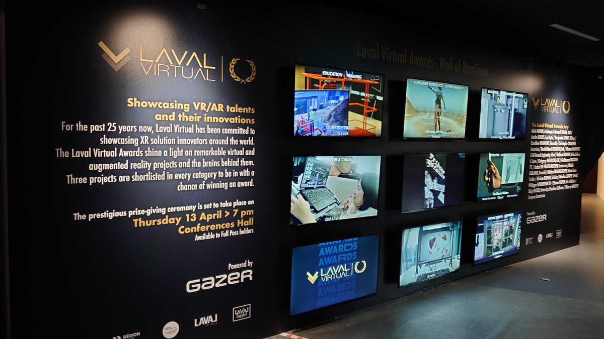 Yoichi_Yamazaki's tweet image. ホール入口にはLaval Virtual Award ８部門のノミネート作品の動画が流れ続けてました。
#LavalVirtual2023