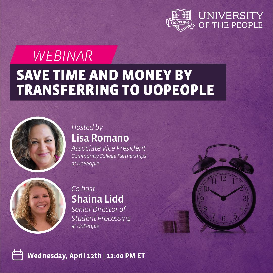 Transfer your Associate degree to my university #UoPeople and complete a Bachelor's for less than $2,500! Register for UoPeople's "Save Time and Money by Transferring to UoPeople" Webinar to learn how! bit.ly/41c2f6g infl.tv/mh6g