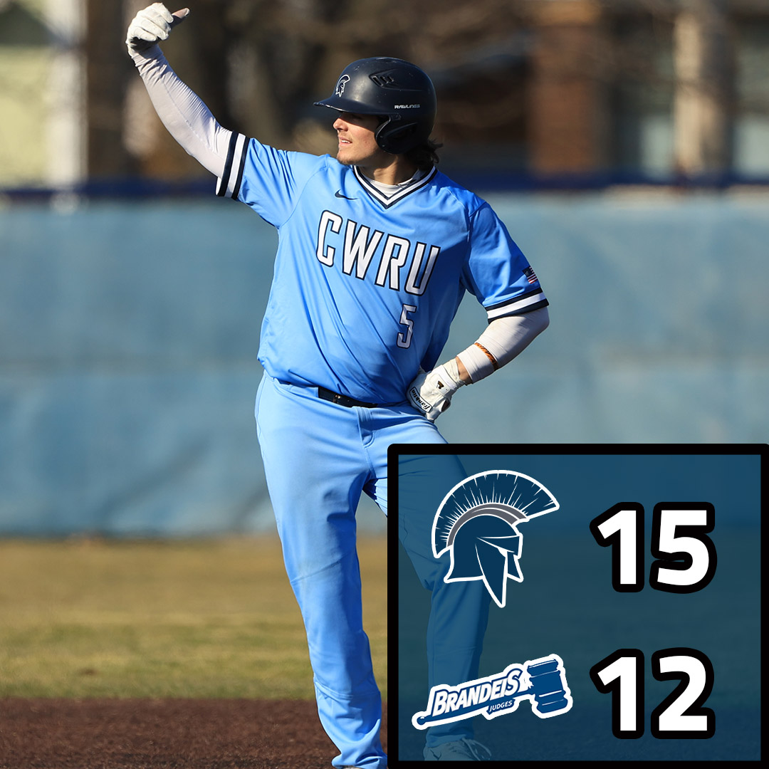 CWRU Baseball 15, Brandeis 12 (Game 2 Final)

W: Horvath (1-2)

CWRU scores 4 in the top of the 9th to win

Anderson: 3-4, 3 R, 2 RBI, 2 2B (Program-record setting 21 this season)
Carinci: 1-3, 3 R, 2 RBI, 25 gm hit streak
Harris: 3-6, RBI

#CWRU #BlueCWRU #d3baseball