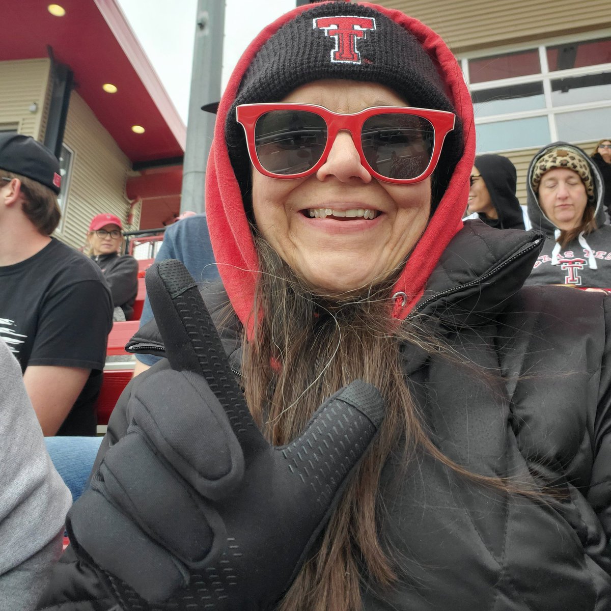GruvyGurl's tweet photo. It's a little chilly! But I love my #TexasTechBaseball! T6 and all knotted up at 2 apiece. Time to #WreckEm https://t.co/bGV5GYUWBd