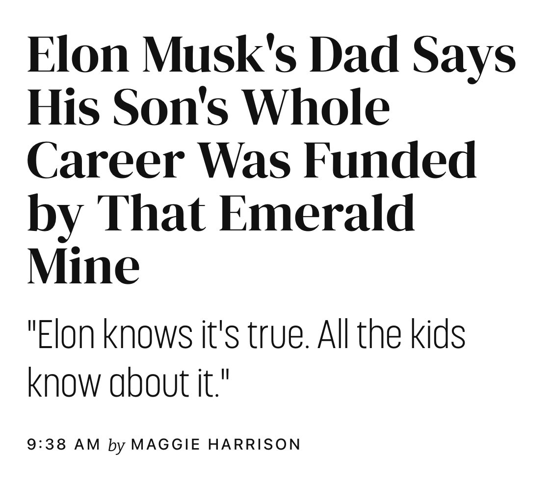 Elon: no one can prove I’m the heir to an Emerald mine Elon’s dad: