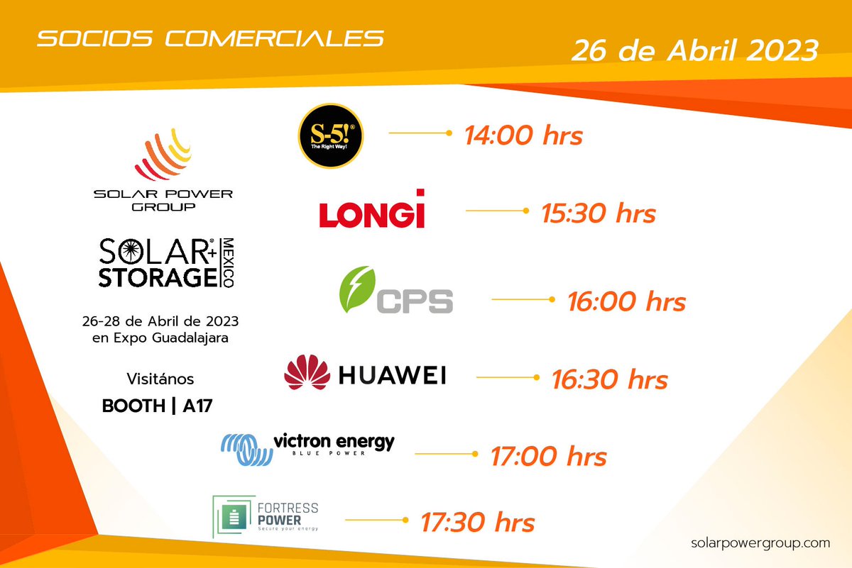 solarpowergroup's tweet photo. Te esperamos del 26 al 28 de Abril en @SolarPowerMx, en el Stand #A17, tendremos pláticas con nuestros socios comerciales. https://t.co/UHbfy2MO6W