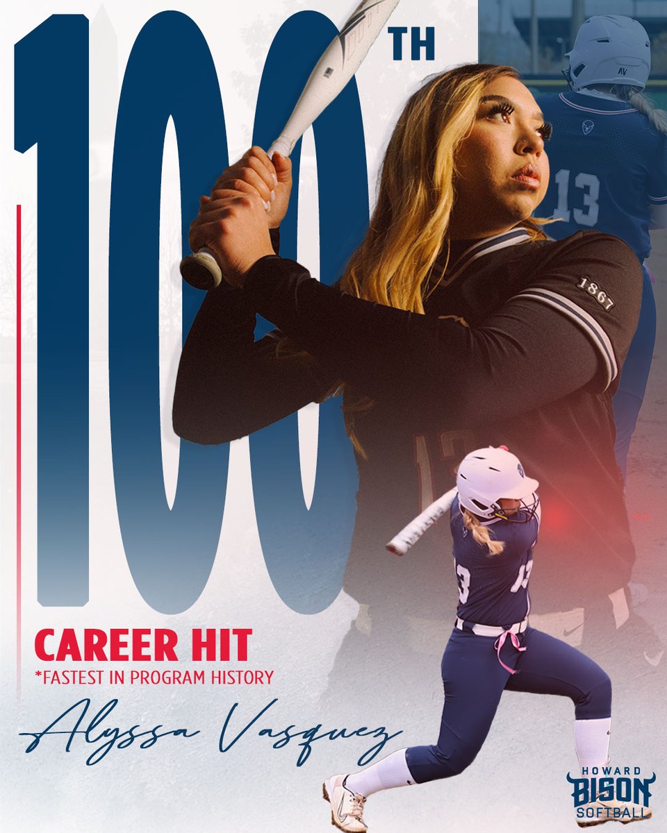 🥎 | Congrats to <a href="/HUBisonSoftball/">Howard Bison Softball</a> sophomore Alyssa Vasquez on notching her 100th career hit today against UMES! The feat marks the fastest in program history!
#BleedBlue