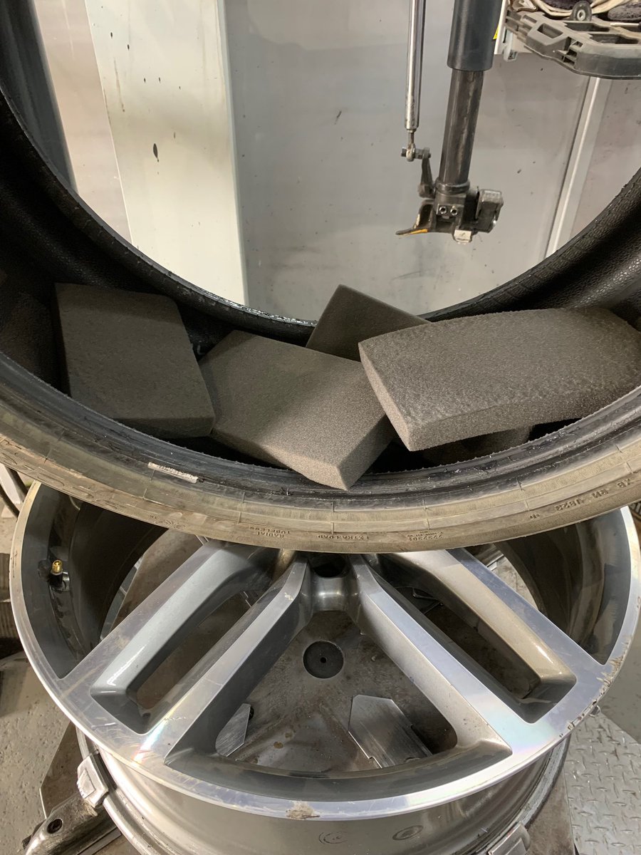 TiresOnTheRun1's tweet photo. We balanced the #wheels for a client with vibration last week but it was still causing problems! He came back today, and after pulling the #tire off the wheel, we found a pile of the sound-dampening foam, all of it detached from the tire! We removed it &amp; balance was restored! https://t.co/1faqlJ9yiz
