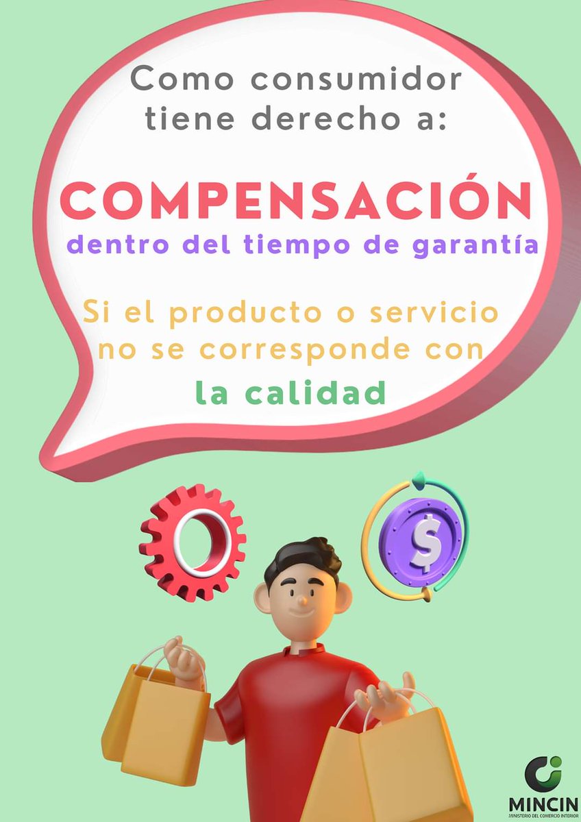 ComercioCfgos's tweet photo. Un consumidor informado 🛒ℹ️ actúa por sus derechos!! ⚖️

👉 Todos los consumidores tienen derecho a ser compensados, dentro del período de garantía. Conoce tus derechos y exige por ellos.

#MejorEsPosible #MincinCuba #ComercioCfgos https://t.co/oK9Id8jyAQ