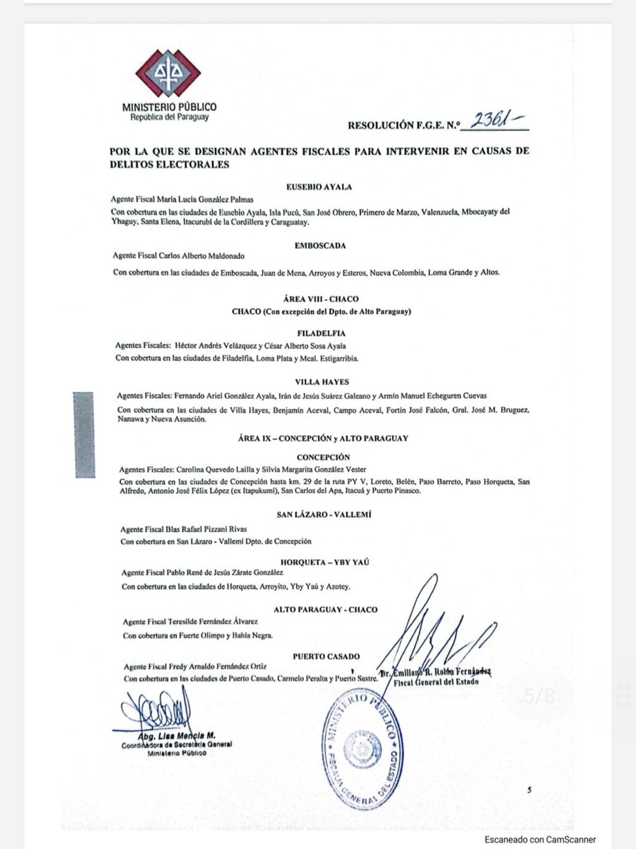 cdaconcep's tweet photo. ⚖ El Fiscal General del Estado designa Agentes Fiscales para intervenir en causas de Delitos electorales. 

⬇️ Agentes Fiscales designados para Concepción y Alto Paraguay

#CDAC2023⚖🇵🇾 https://t.co/bkQAJoIEOb