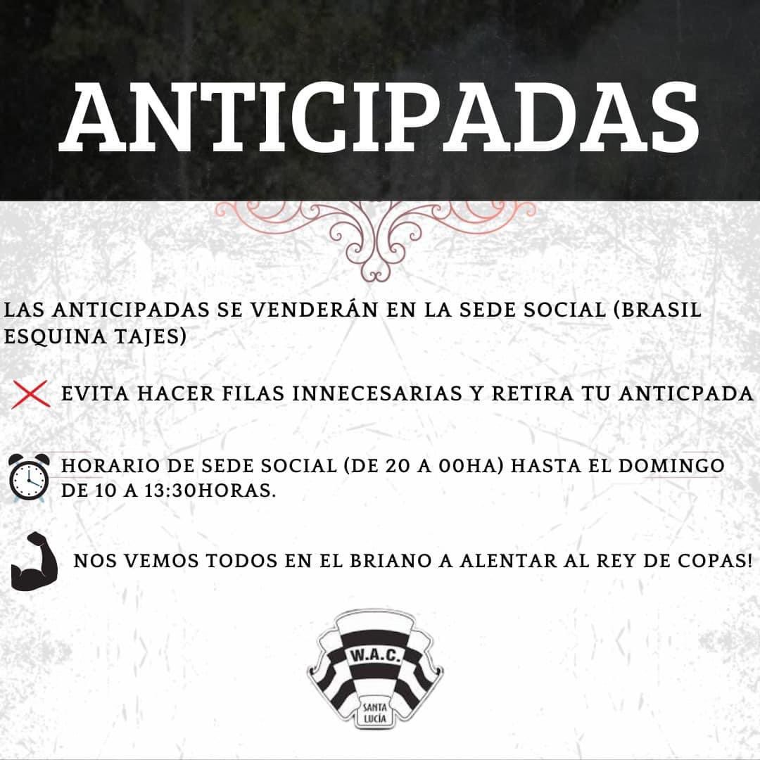 🅐🅝🅣🅘🅒🅘🅟🅐🅓🅐🅢

Recordamos que podes retirar tus anticipadas en la Sede social y poder ingresar directamente al Parque Marcelino Briano. Los esperamos!

#blancoynegro #reydecopas #primeradivisión #siemprejuntos #CopaOFI #Copauruguay #Wanderers #Mongegal #Futboldelinterior