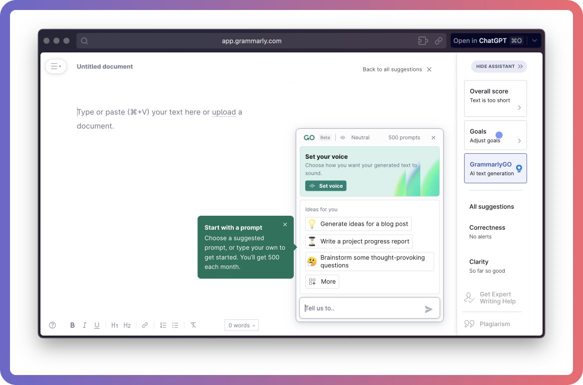 HusseinYahfoufi's tweet image. Choose the formality and tone of the text you want in #GrammarlyGO. Then browse through sample prompt ideas #GrammarlyGO