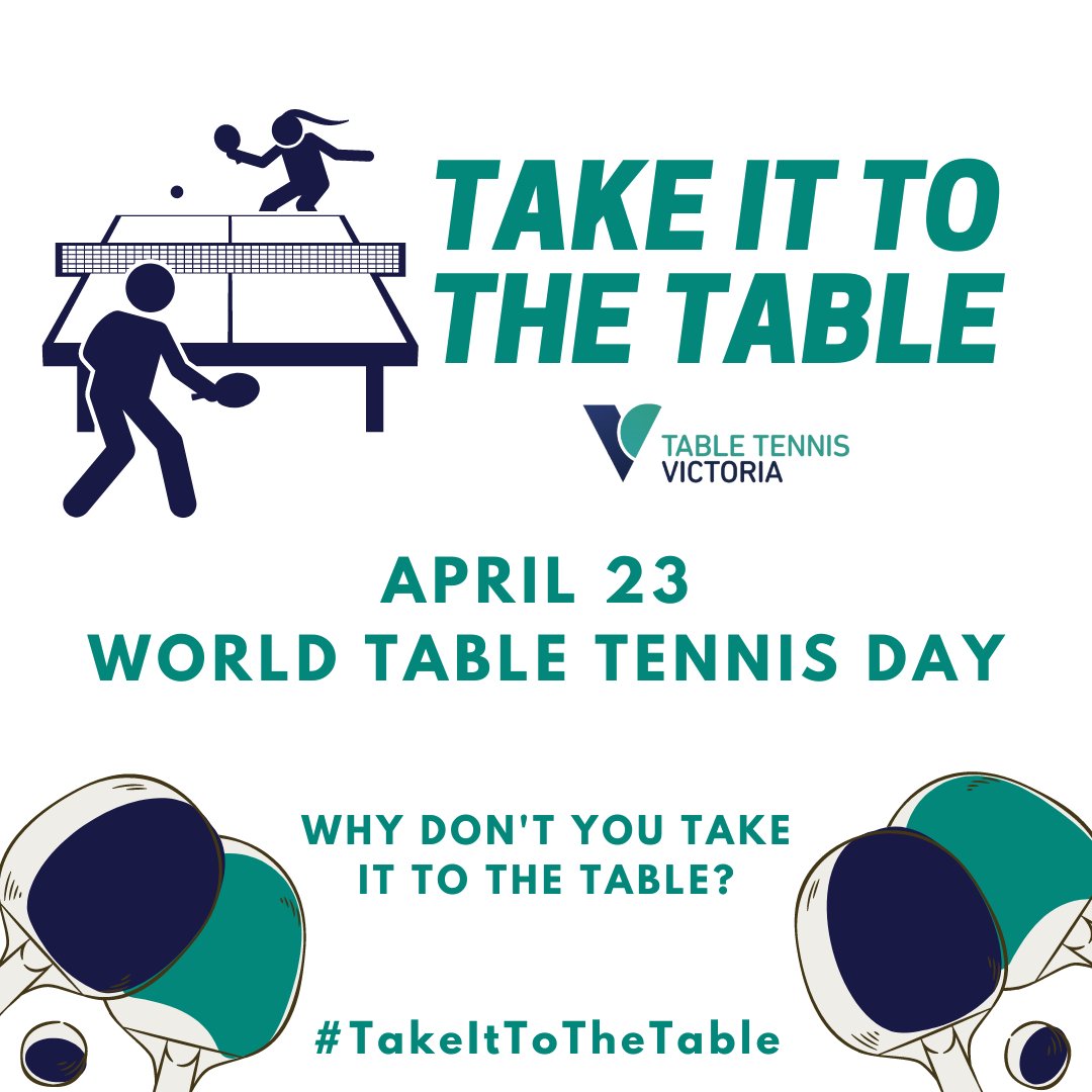 tabletennisvic's tweet photo. World Table Tennis Day celebrates bringing communities together &amp; focusing on participation &amp; the joy of playing table tennis.

If you love having a hit of table tennis, we want you to #TakeittotheTable!

CLICK> https://t.co/EWcwIjCmVJ to find your closest club! #takeittothetable https://t.co/HtDQX7Hnaz