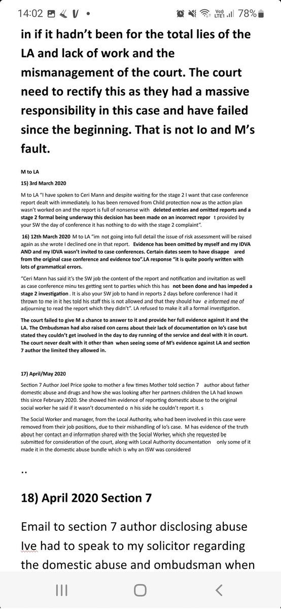 jadewelshy's tweet photo. more evidence #socialworkers #contact reports #positive and #ignored no increasing of contact, had to stay on #supervisedcontact mothers relationship to child is important, emotionally frustrated #section7 #socialworker did not disclose #abuse either covering for colleague https://t.co/4mnm39xad4