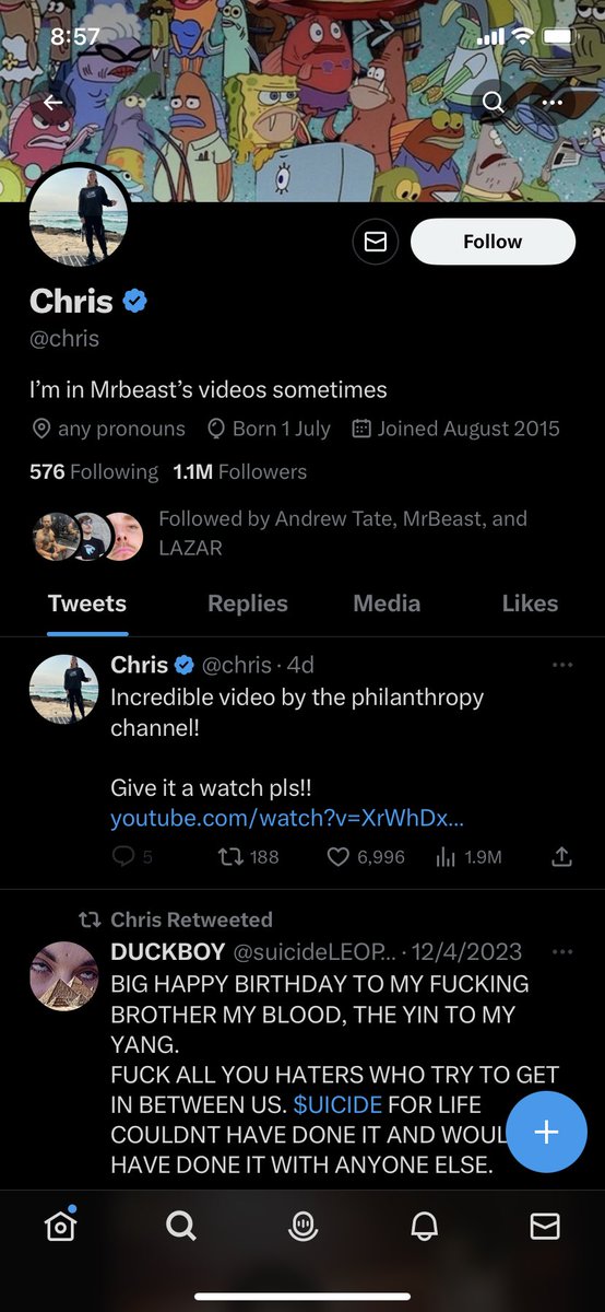 cheetahv14's tweet photo. Nah dawg andrew tate follows chris from mrbeast 💀 https://t.co/zTeoNTQ2tT