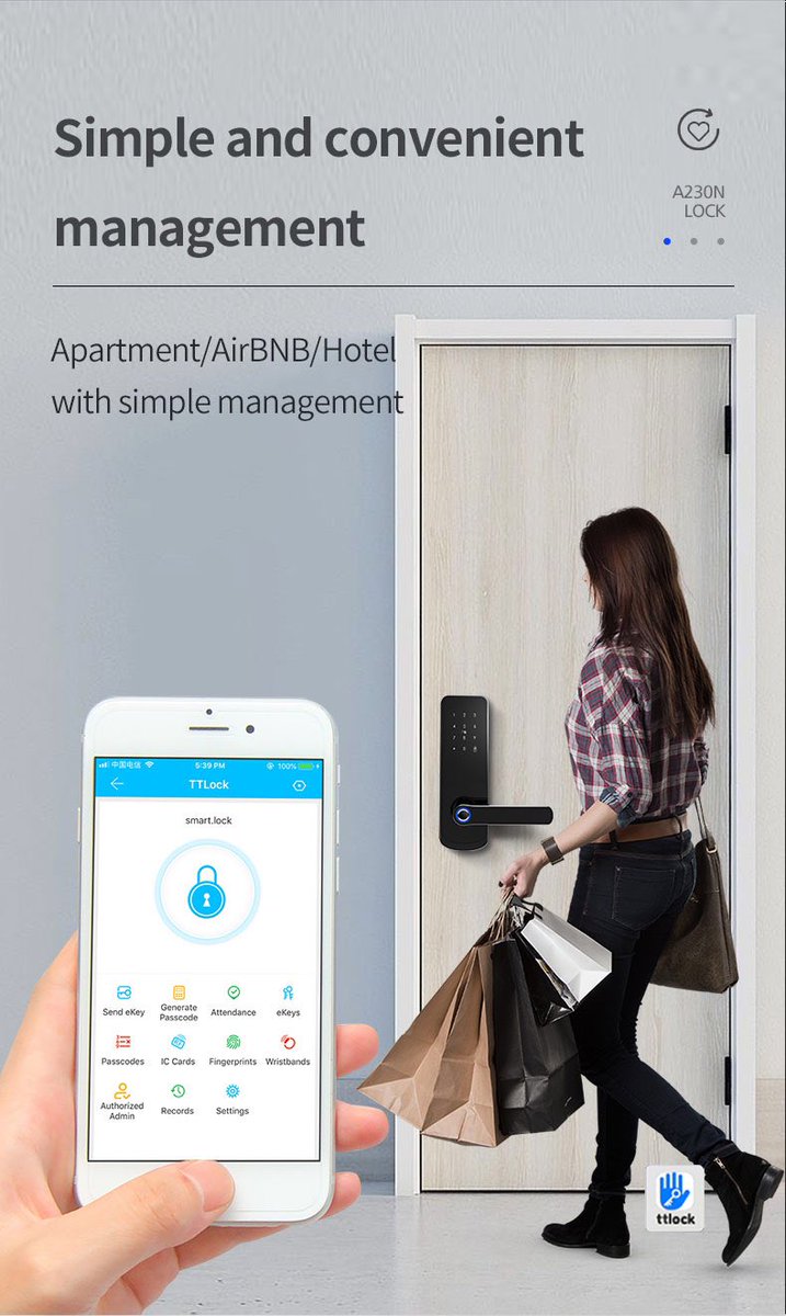 AirBNB/Hotel/apartment smart door lock
TTlock App fingerprint Bluetooth lock 
Mortise: single latch or 5050, 5572, 85 series etc
#apartmentlock #digitaldoorlock #smarthome #airbnblock #smartlock #hotellock #ttlock #electroniclock #fingerprintlock #bluetoothlock #passwordlock