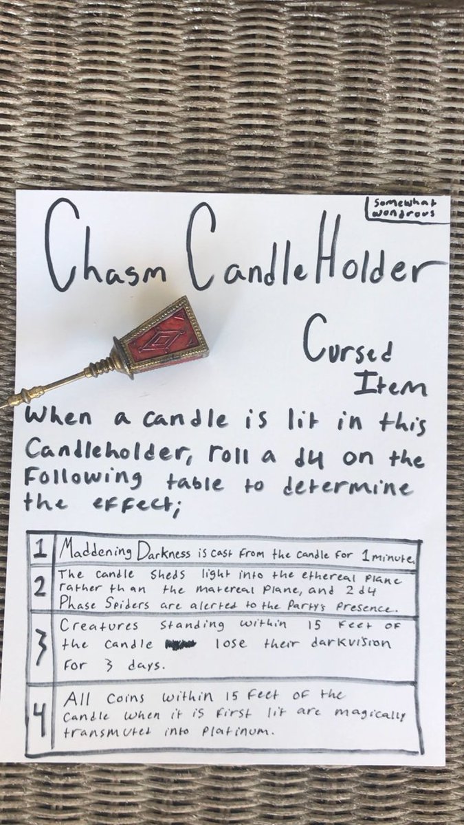 Chasm Candle Holder: Cursed Item

#dnd #dungeonsanddragons #dndhomebrew #dungeonsanddragonshomebrew #homebrew5e #diy #art #dnd5e #dungeonsanddragons5e #fyp