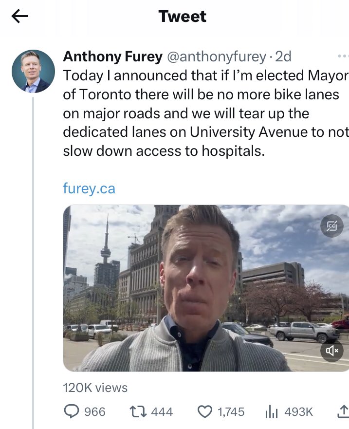 Wow - scrapping new bikes lanes is popular. 1,745 likes for ‘no more bike lanes in Toronto’! Cycle Mikey getting worried - “hope he doesn’t get elected” seems they are worried 😦 😦 😂