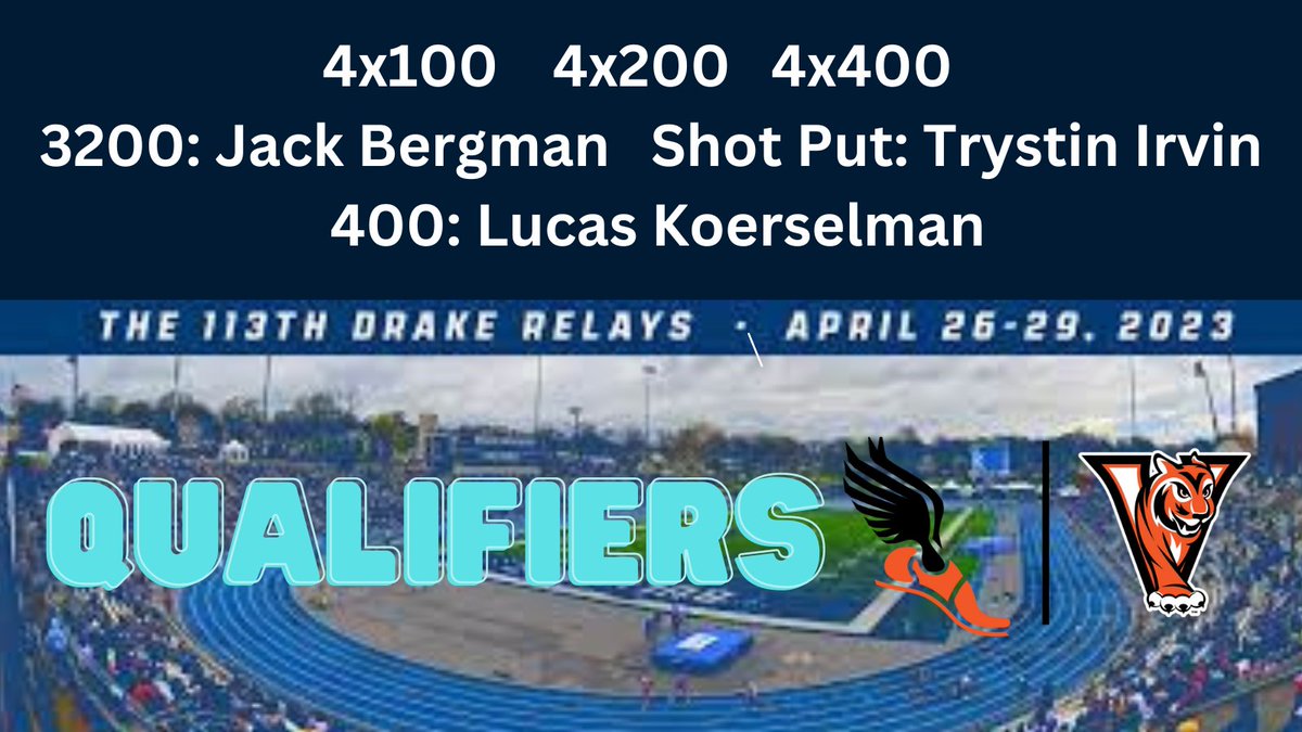 ValleyXCTF's tweet image. Congratulations on those qualifying and looking forward to a great weekend at the Drake Relays!  #tigertough #winfromwithin