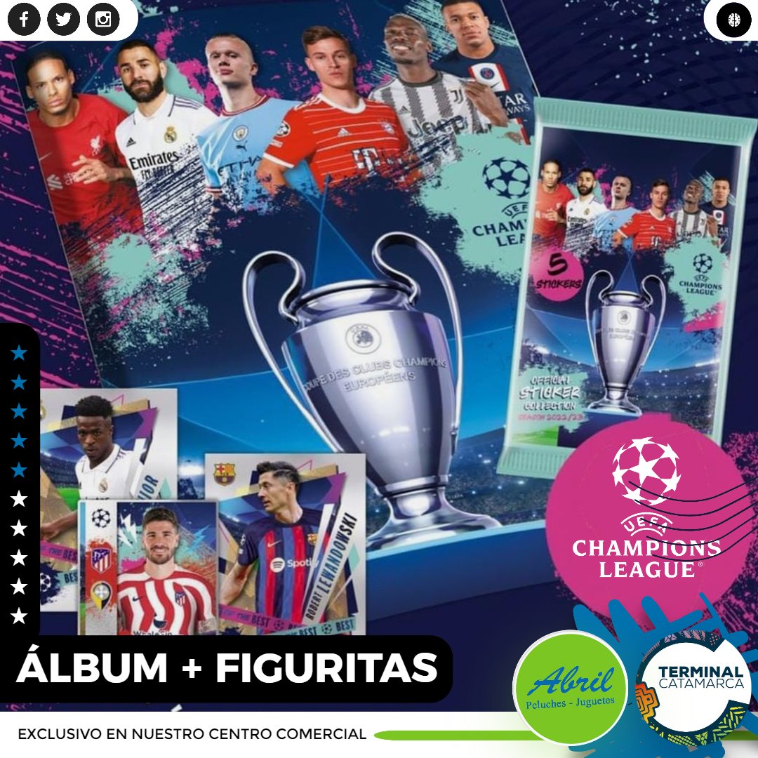 terminalcata's tweet photo. ⚽ ÁLBUM Y FIGURITAS #ChampionsLeague ⚽

Las superestrellas del fútbol, récords históricos y stickers metalizados con tus jugadores favoritos 🏆

Divertite coleccionando, intercambiando y jugando con tus amigos 😉

Sólo en 🟢 #AbrilPeluches 🟢 Terminal #Catamarca ❗ https://t.co/tFB3fISOdc